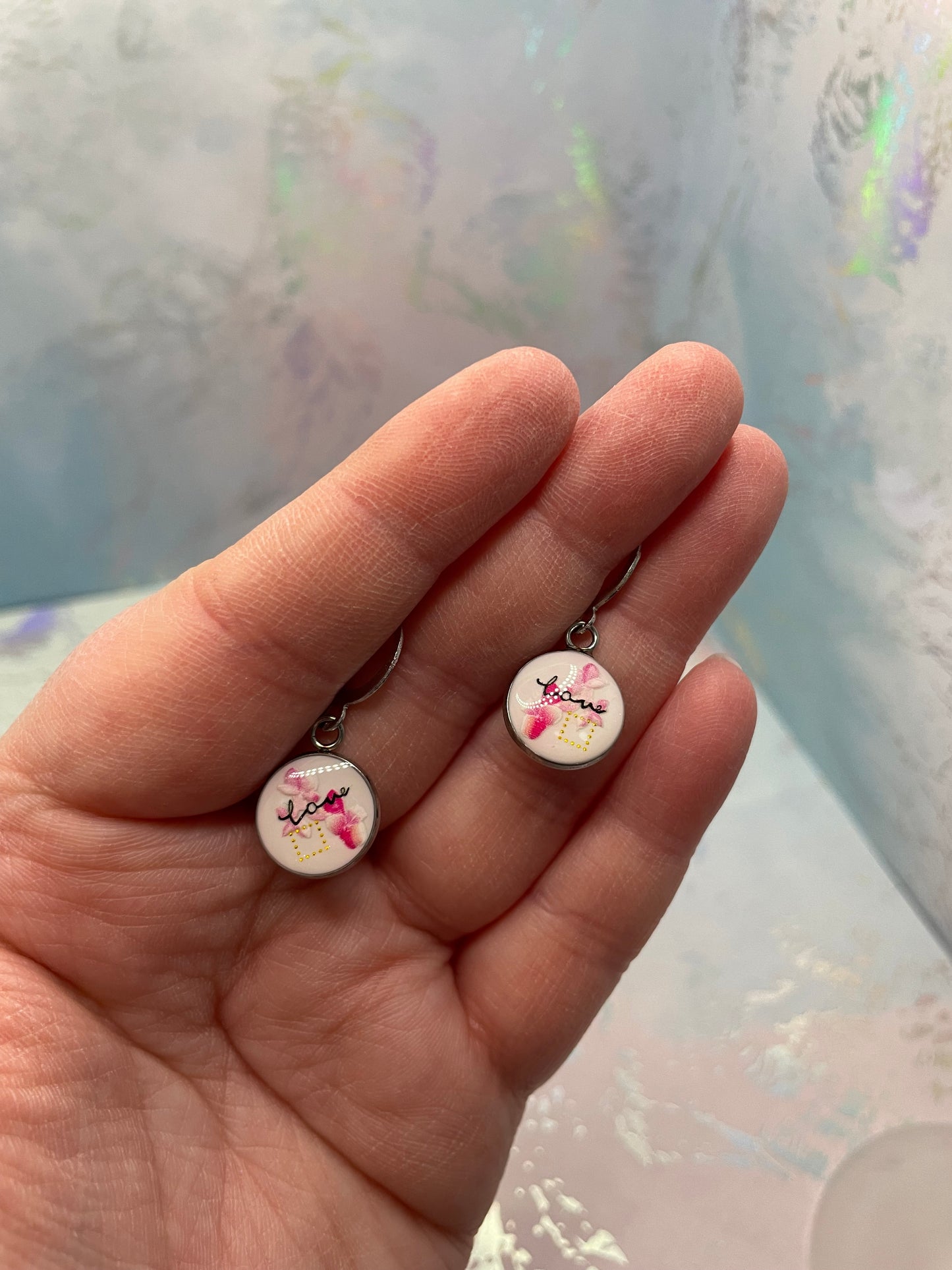 Love Mini Round Dangle Earrings-Nickel-Free Lever Back