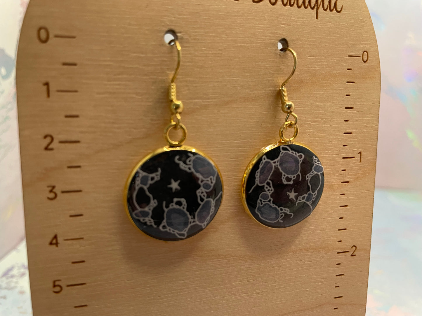 Boucle d'oreille cabochon doré Cosmos -Acier Inoxydable