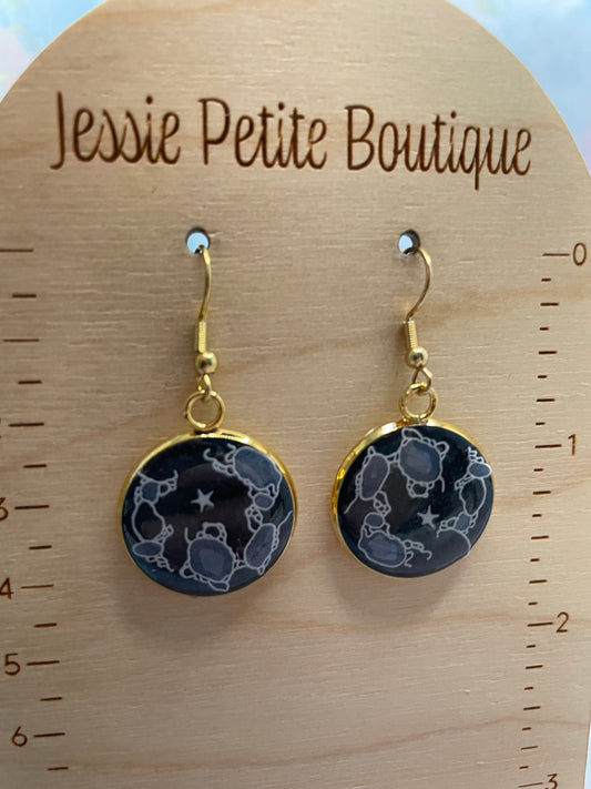 Gold Cosmos Cabochon Earrings-Stainless Steel