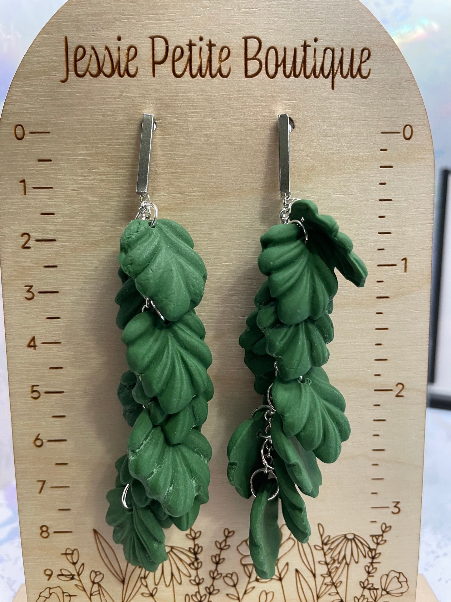 Boucles d'oreilles pendantes 9cm feuille d'argile verte