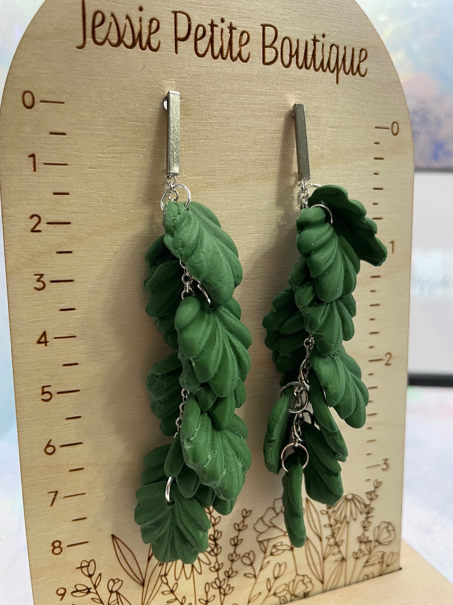 Boucles d'oreilles pendantes 9cm feuille d'argile verte