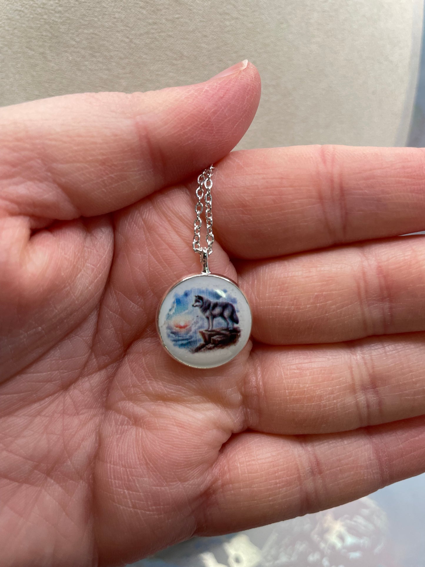 Wolf Landscape Round Pendant Necklace