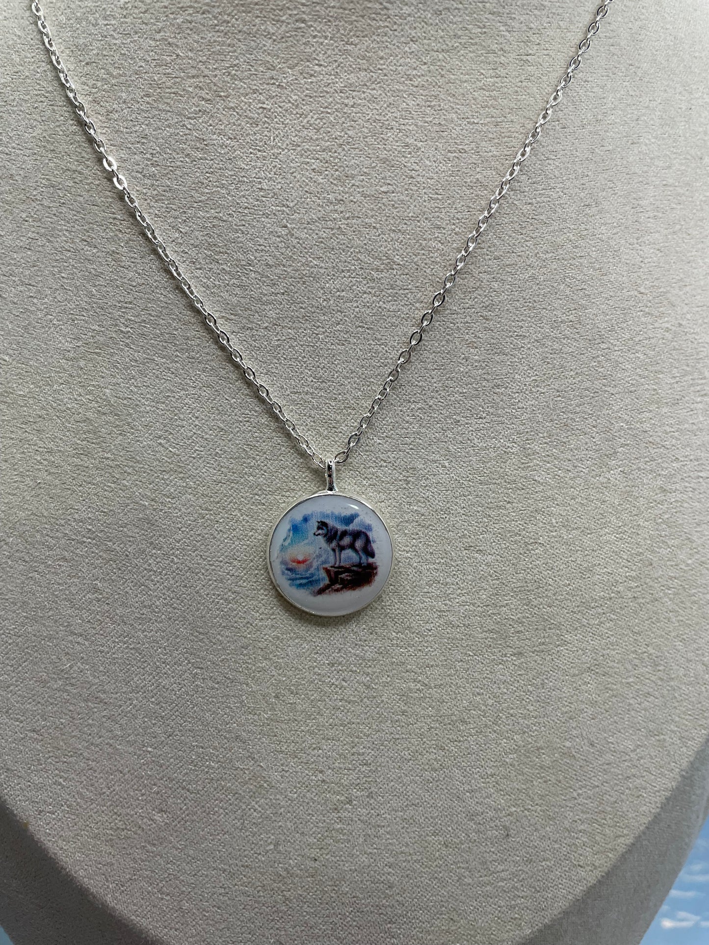 Wolf Landscape Round Pendant Necklace