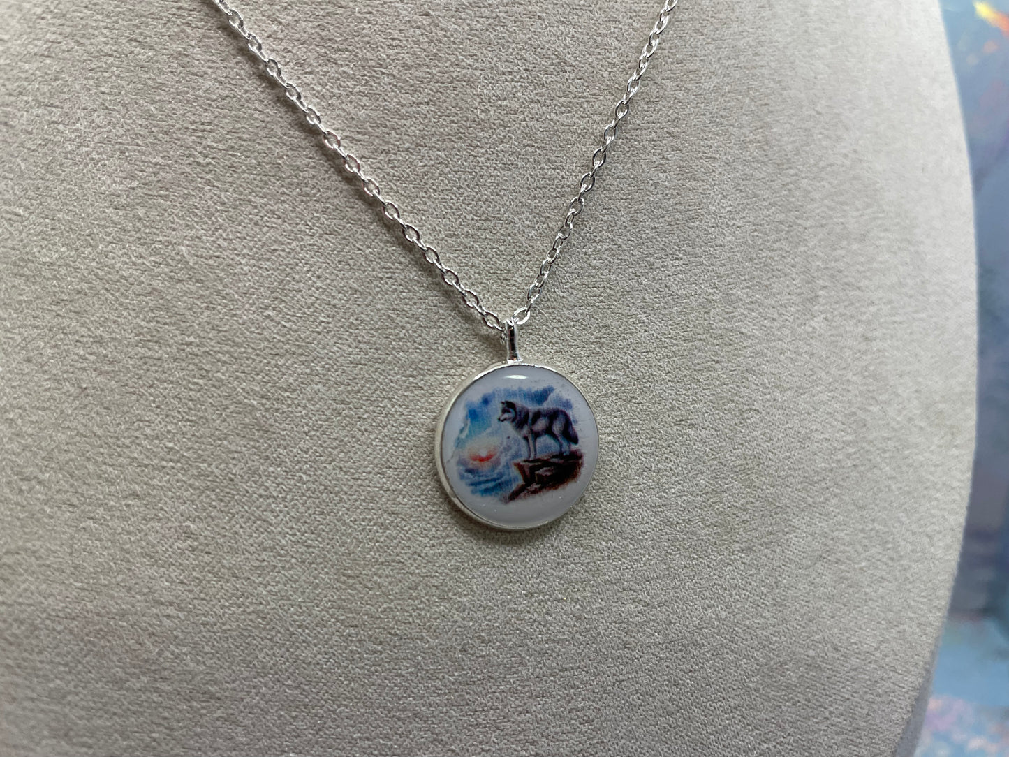 Wolf Landscape Round Pendant Necklace