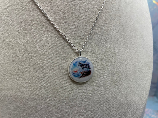 Wolf Landscape Round Pendant Necklace