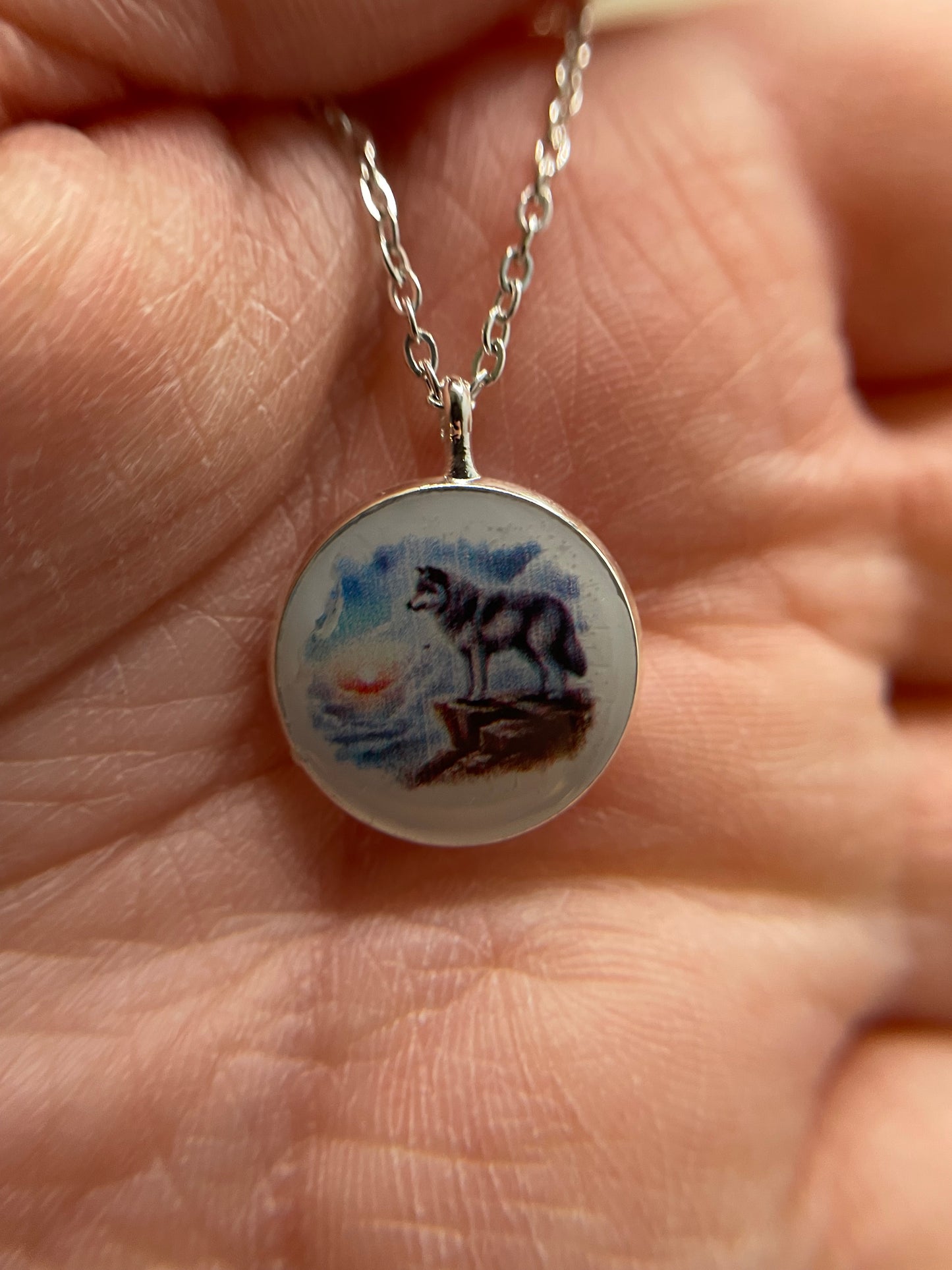 Wolf Landscape Round Pendant Necklace