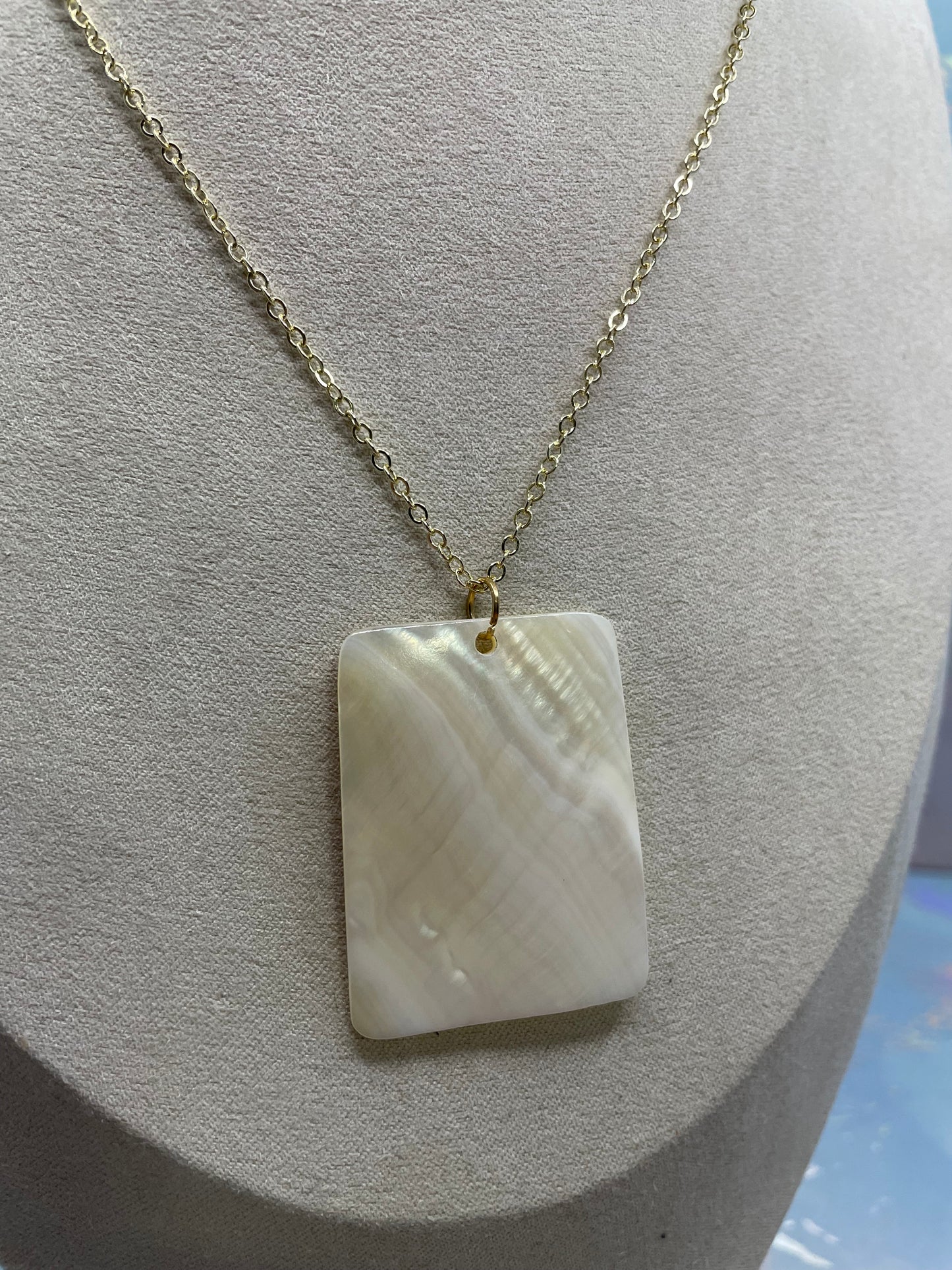 Large White Shell Rectangle Necklace