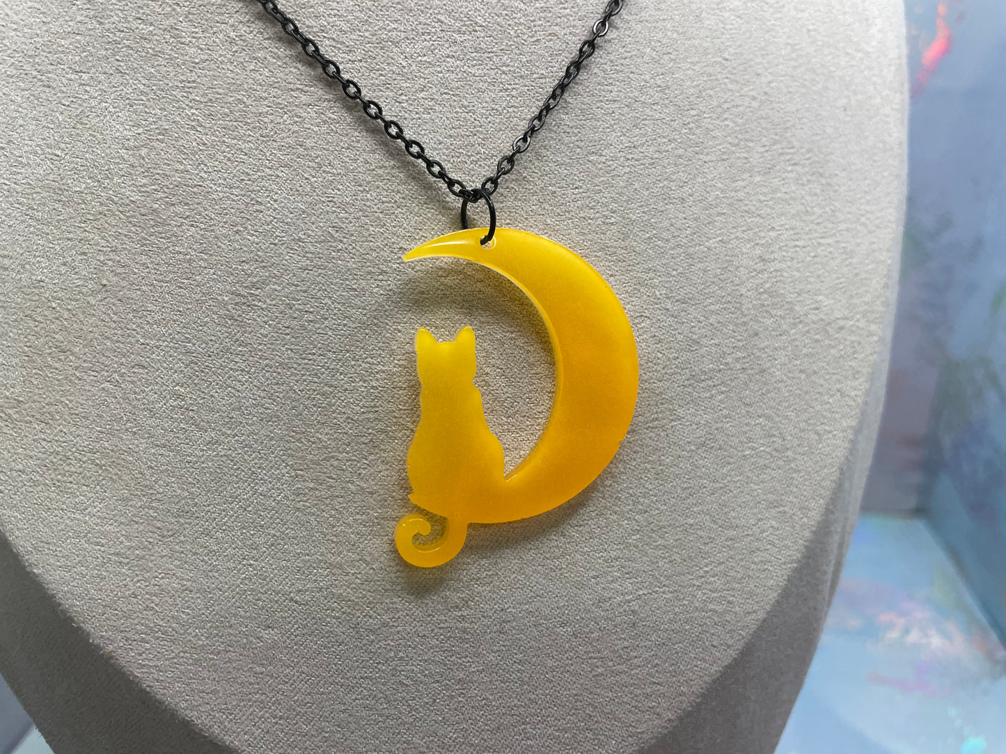 Orange Cat on Moon Necklace