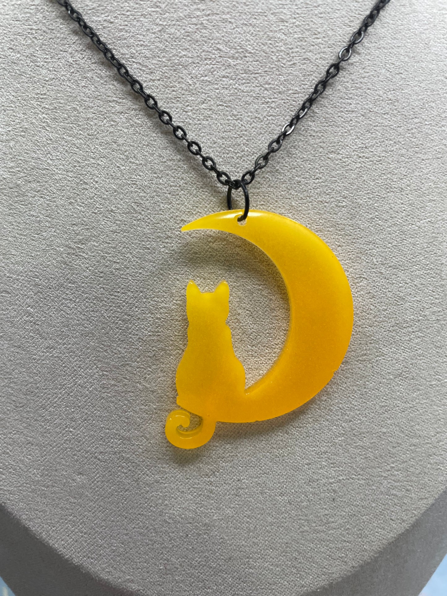 Orange Cat on Moon Necklace