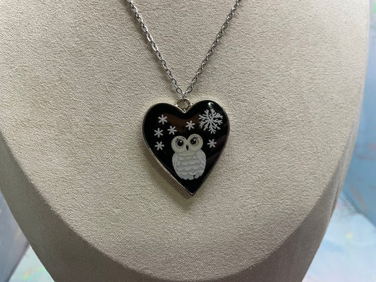 Snowy Owl Heart Necklace
