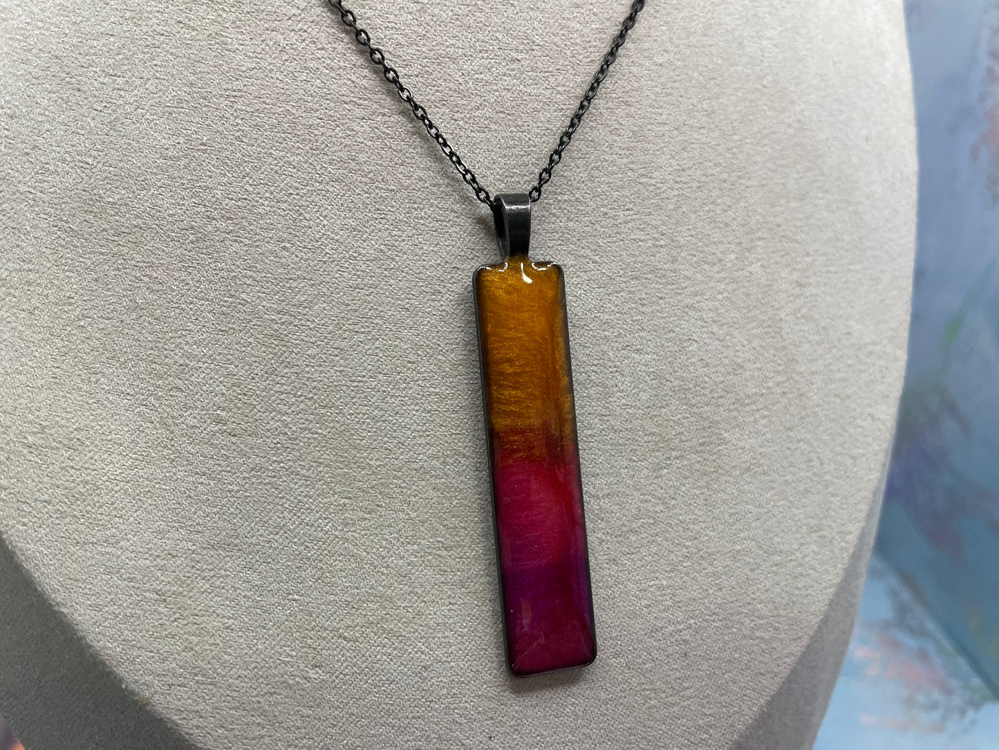 Collier ombré coucher de soleil rectangle- fini noir métallique