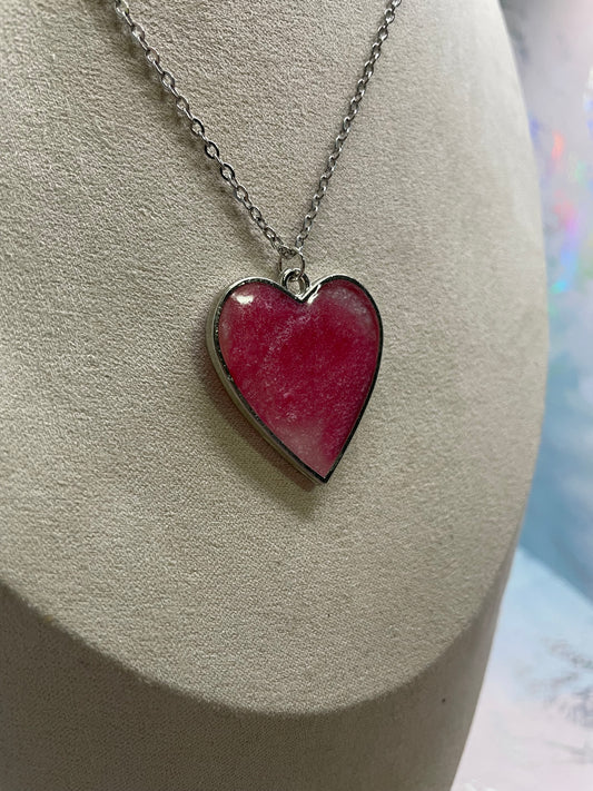Pink Marble Heart Bezel Necklace