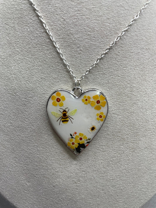 Honeybee Floral Heart Necklace