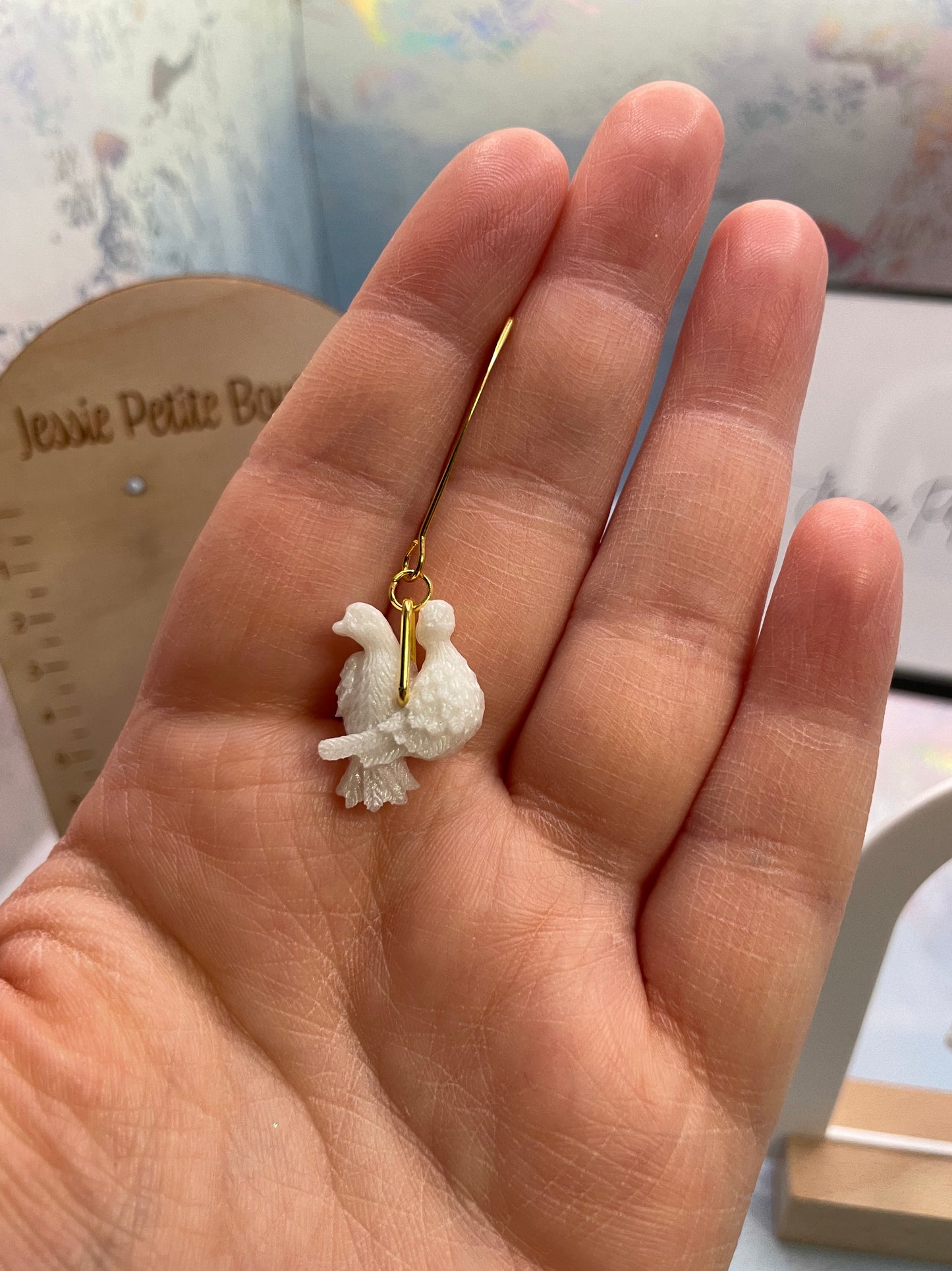 Boucles d'oreilles oiseau blanc amoureux