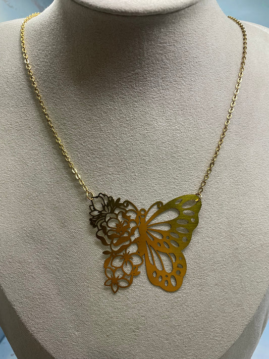Brass Butterfly Filigree Necklace