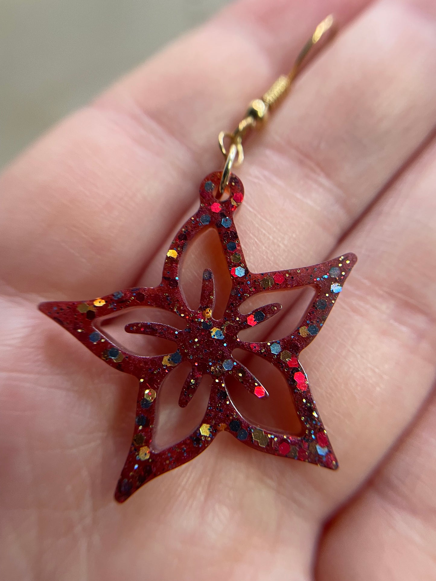 Sparkly Red Flower Earrings