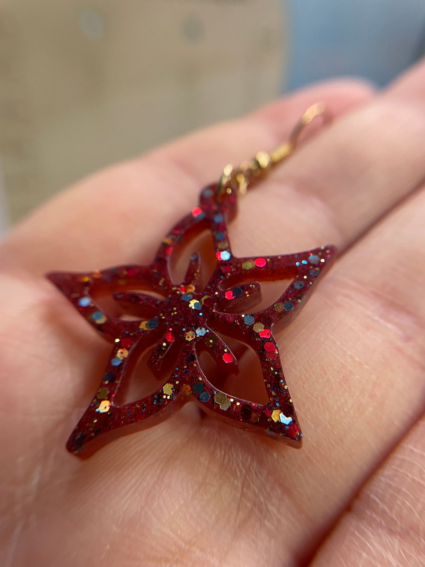 Sparkly Red Flower Earrings