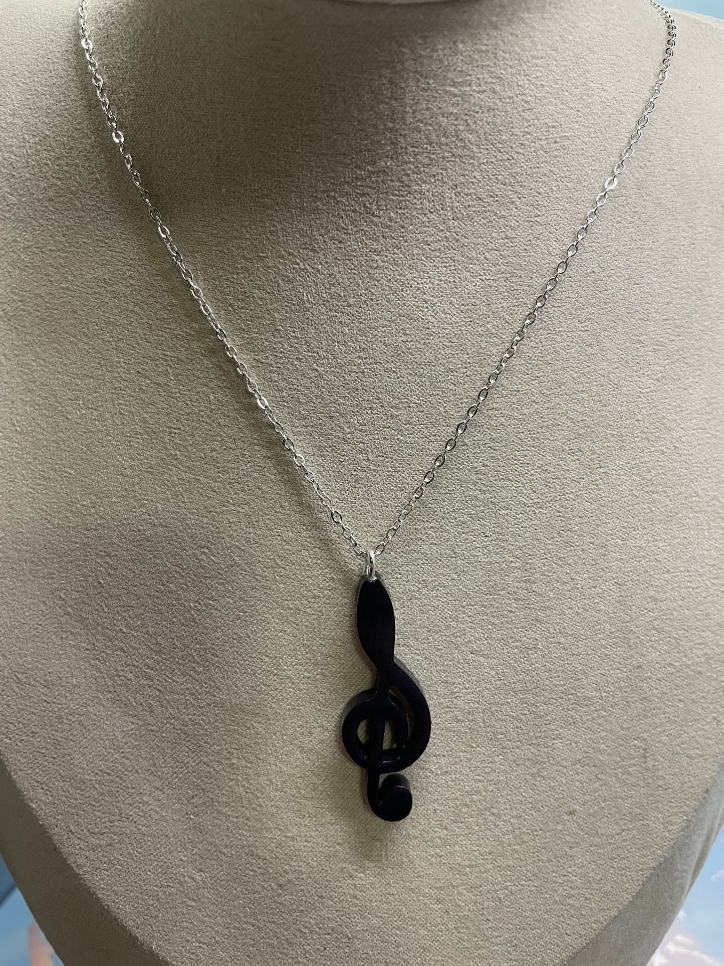 Dark Blue Treble Clef Necklace