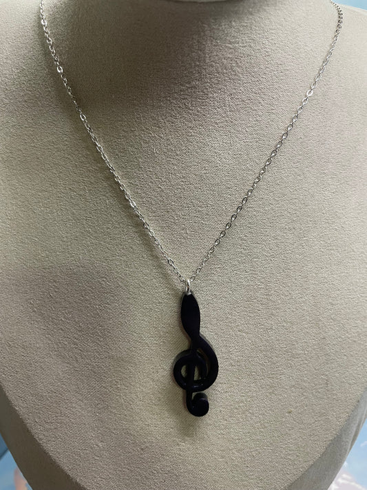 Dark Blue Treble Clef Necklace