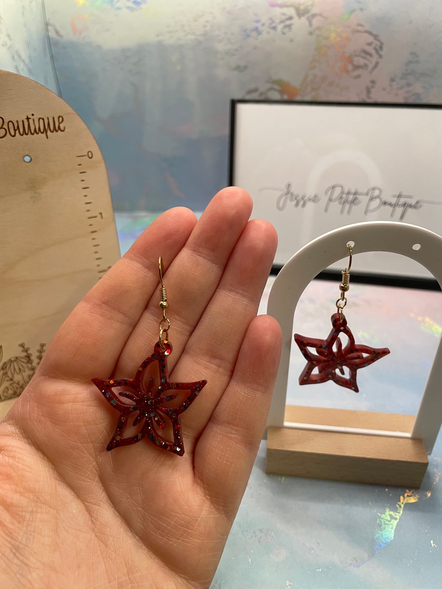 Sparkly Red Flower Earrings