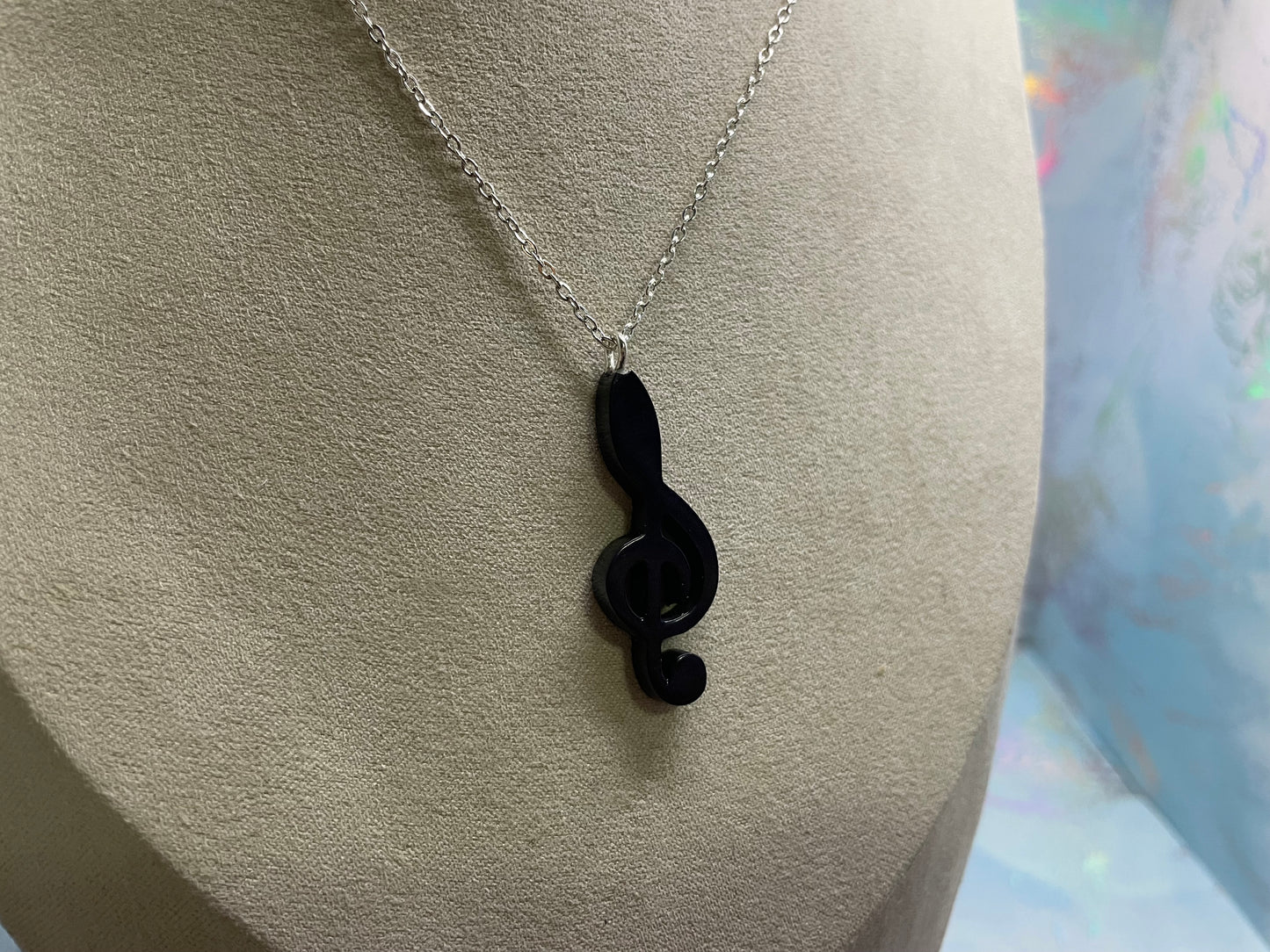 Dark Blue Treble Clef Necklace