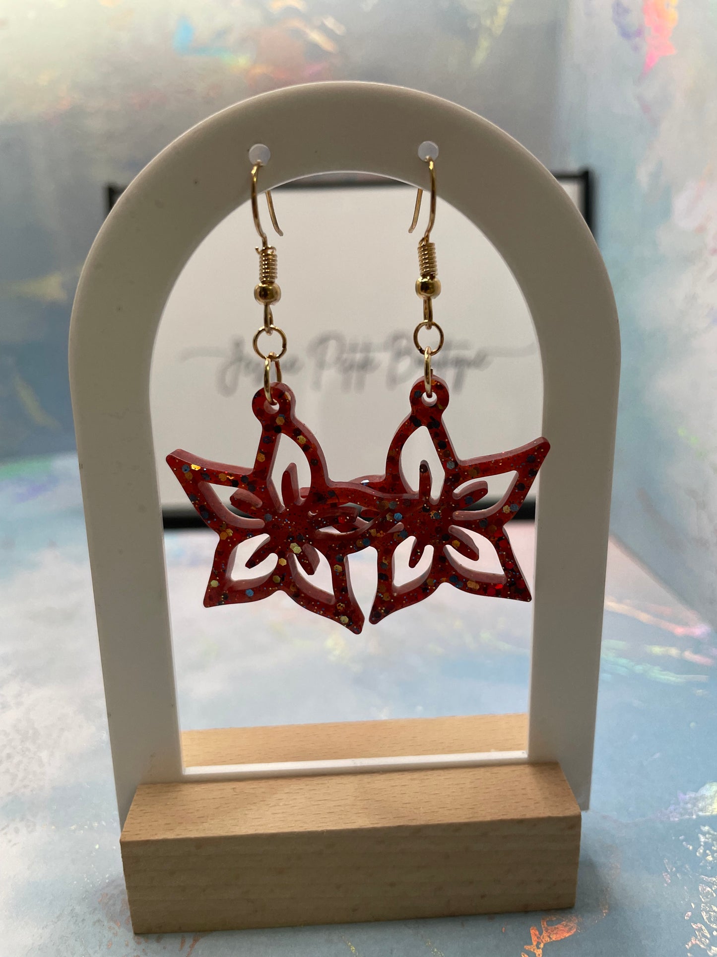 Sparkly Red Flower Earrings