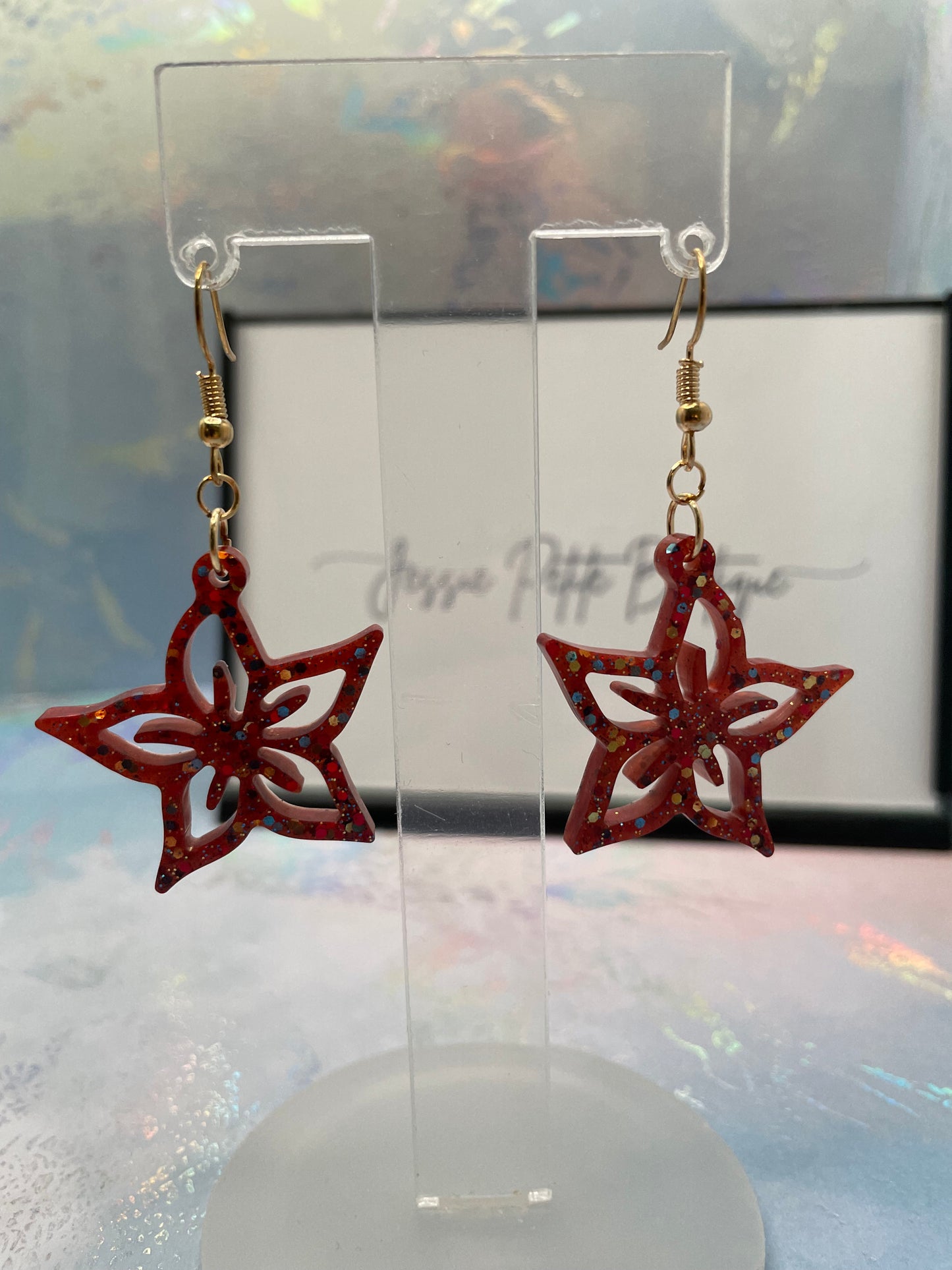 Sparkly Red Flower Earrings