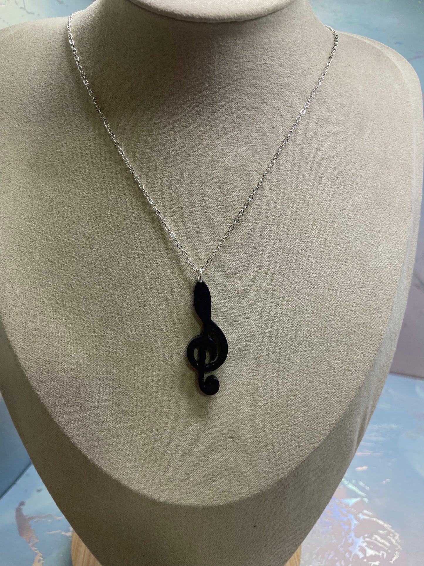Dark Blue Treble Clef Necklace