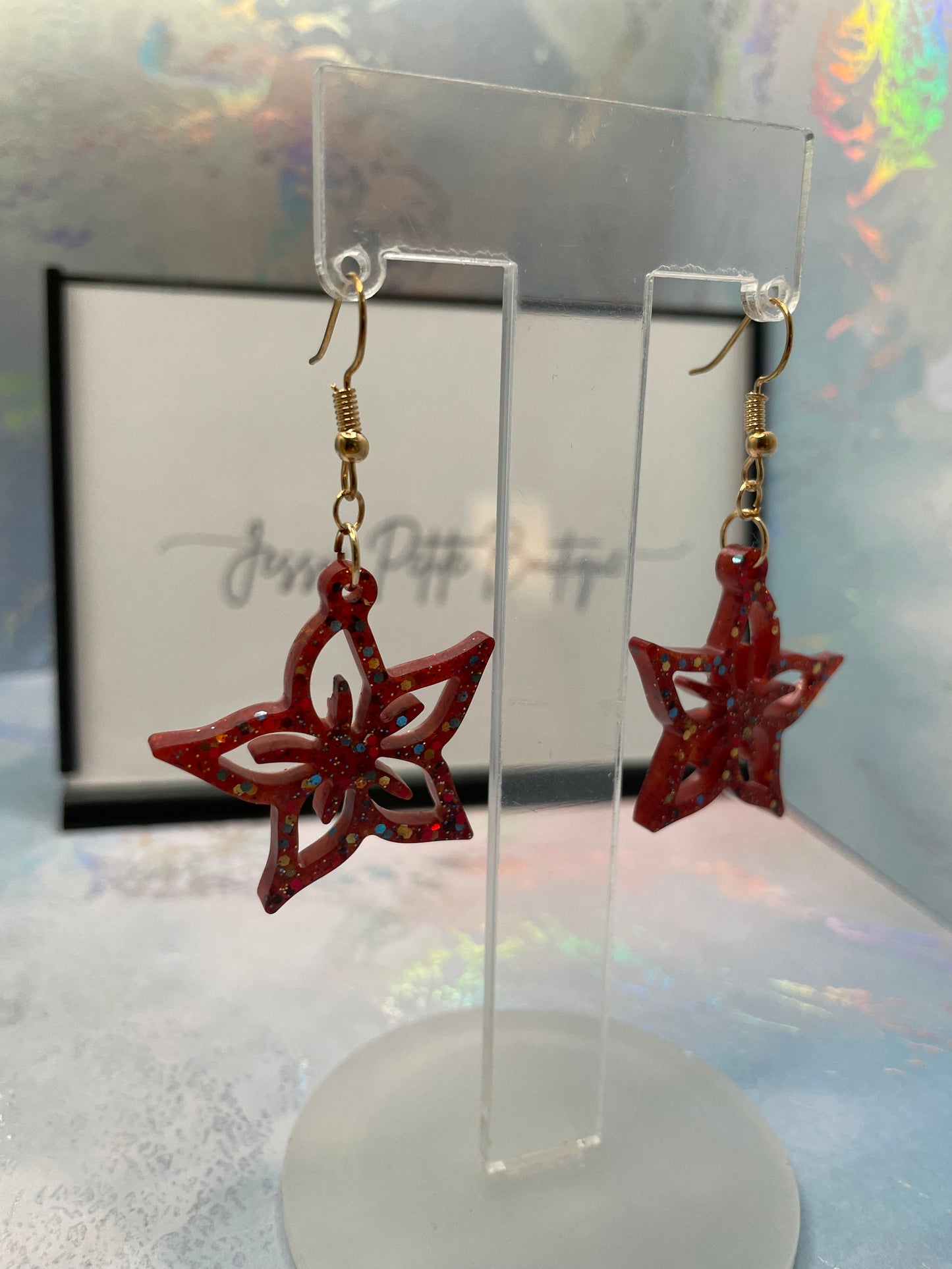 Sparkly Red Flower Earrings