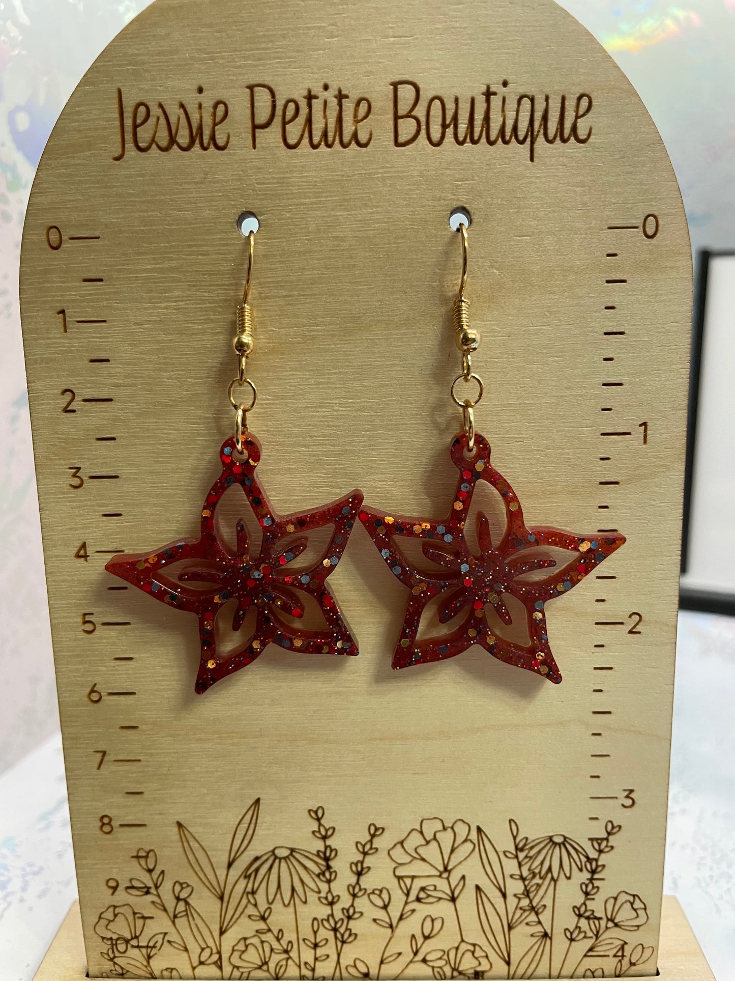 Sparkly Red Flower Earrings