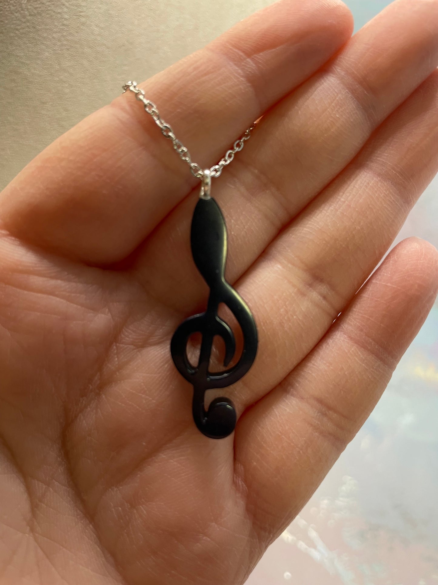 Dark Blue Treble Clef Necklace