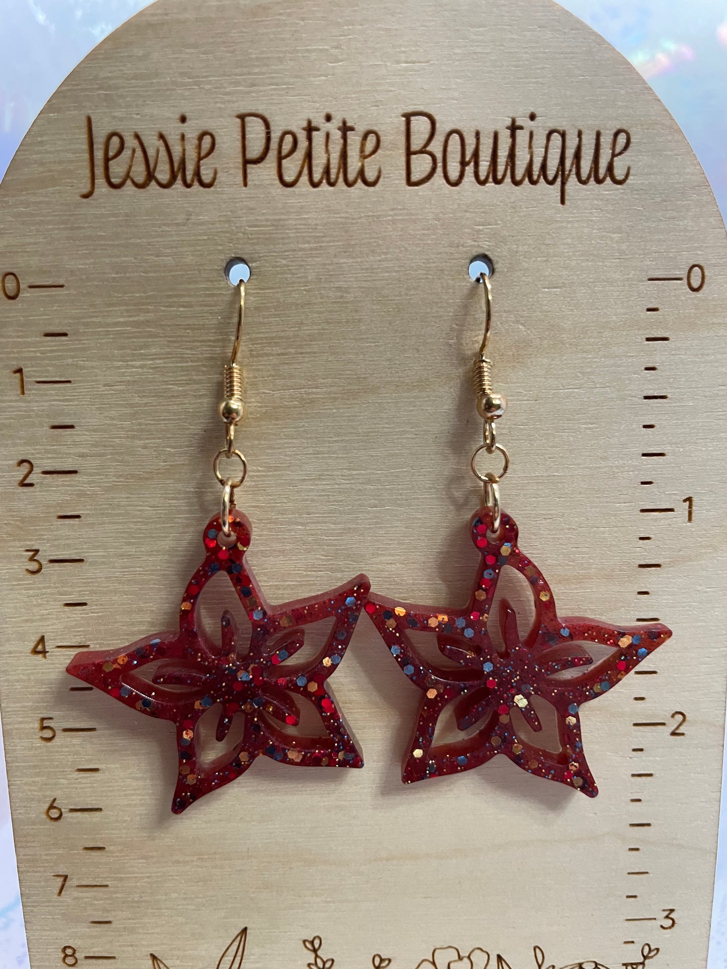 Sparkly Red Flower Earrings