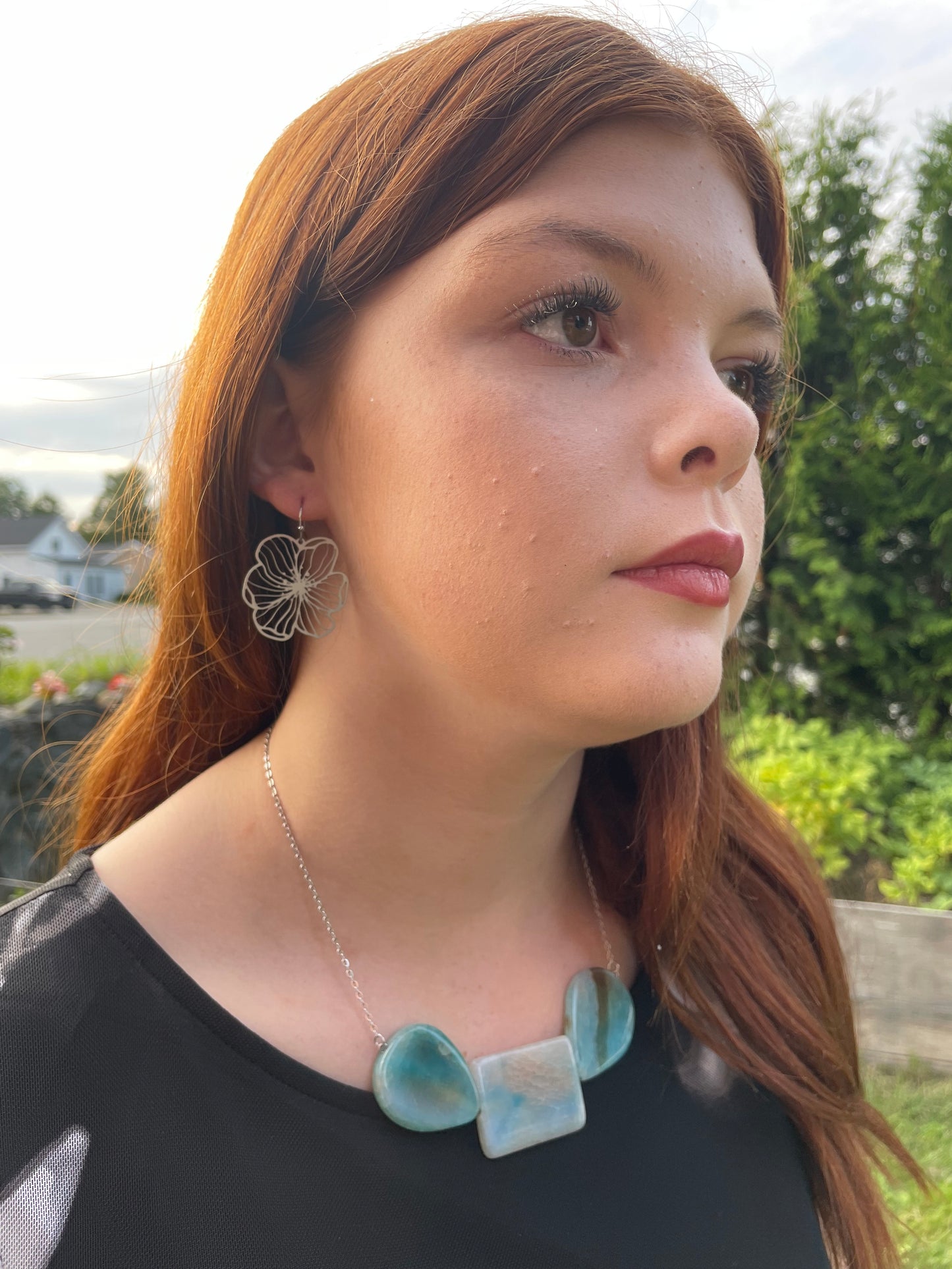 Ensemble collier et bracelet en pierre bleue