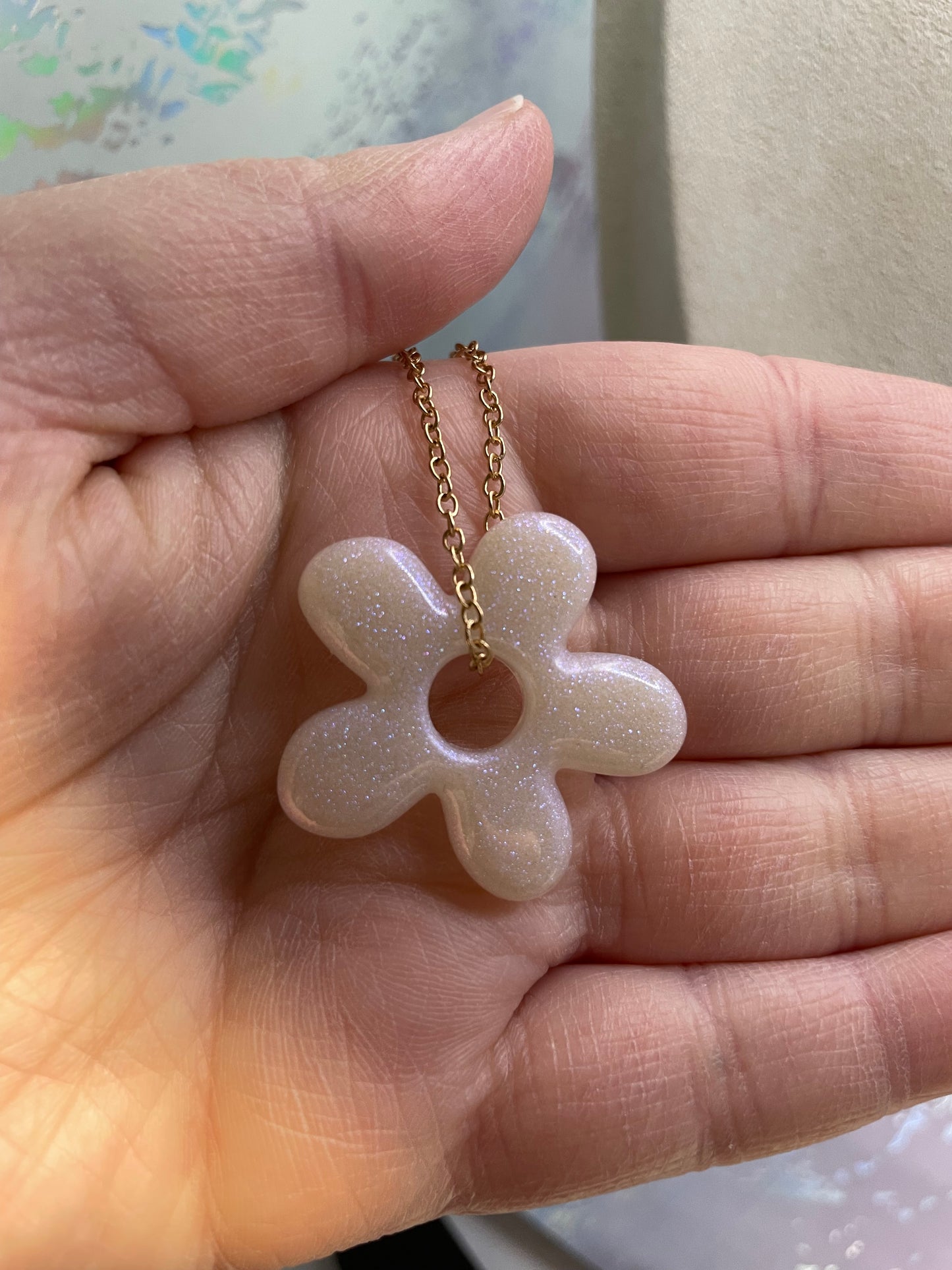 Sparkly White Flower Necklace-Nickel Free