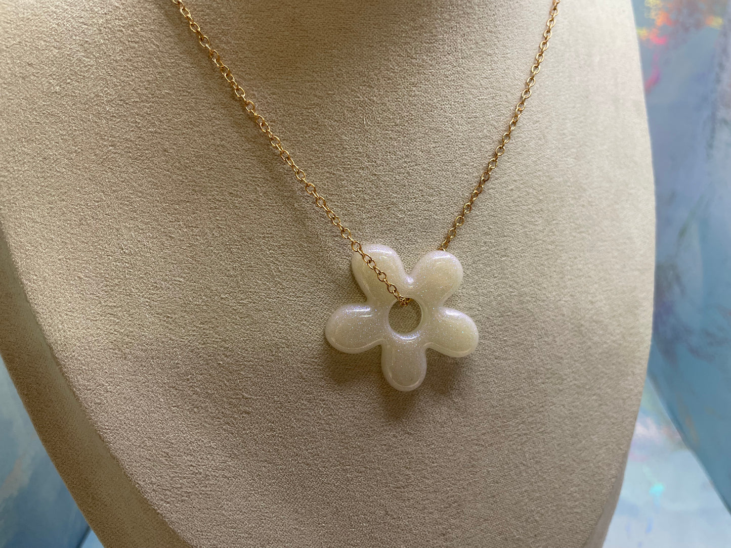 Sparkly White Flower Necklace-Nickel Free