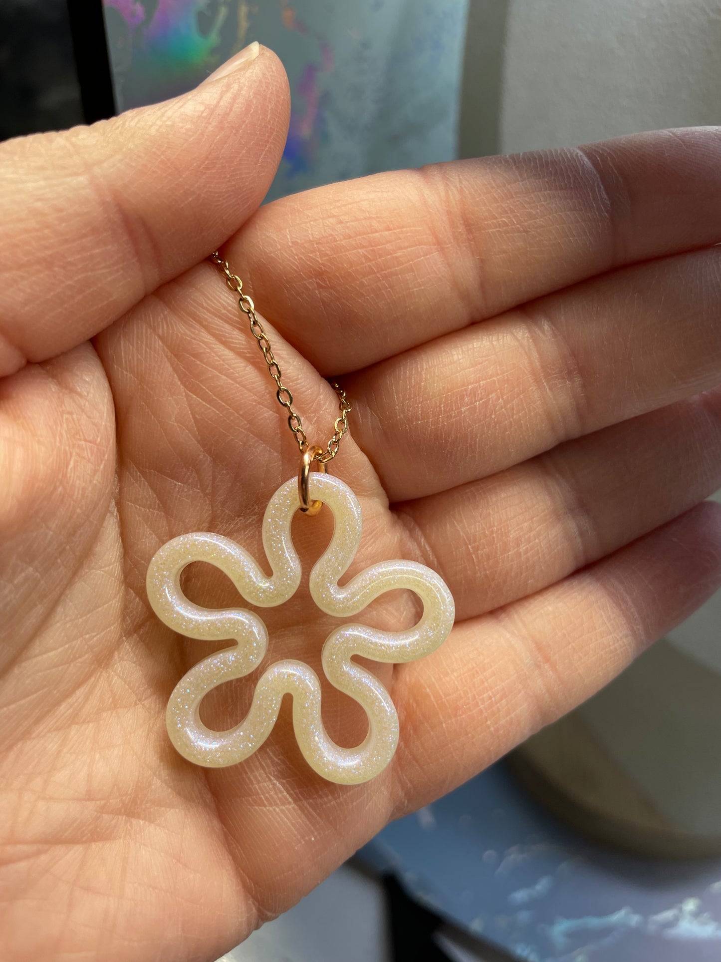 Collier fleur blanc scintillant -Sans Nickel