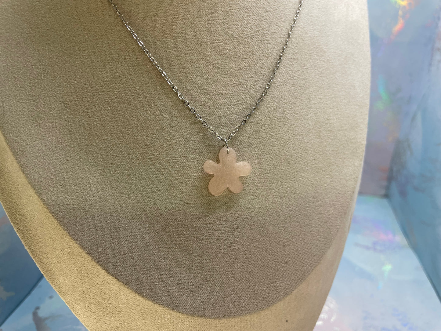 Collier pendentif fleur rose pale-Sans Nickel