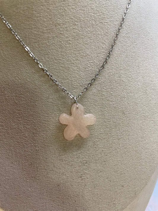 Collier pendentif fleur rose pale-Sans Nickel