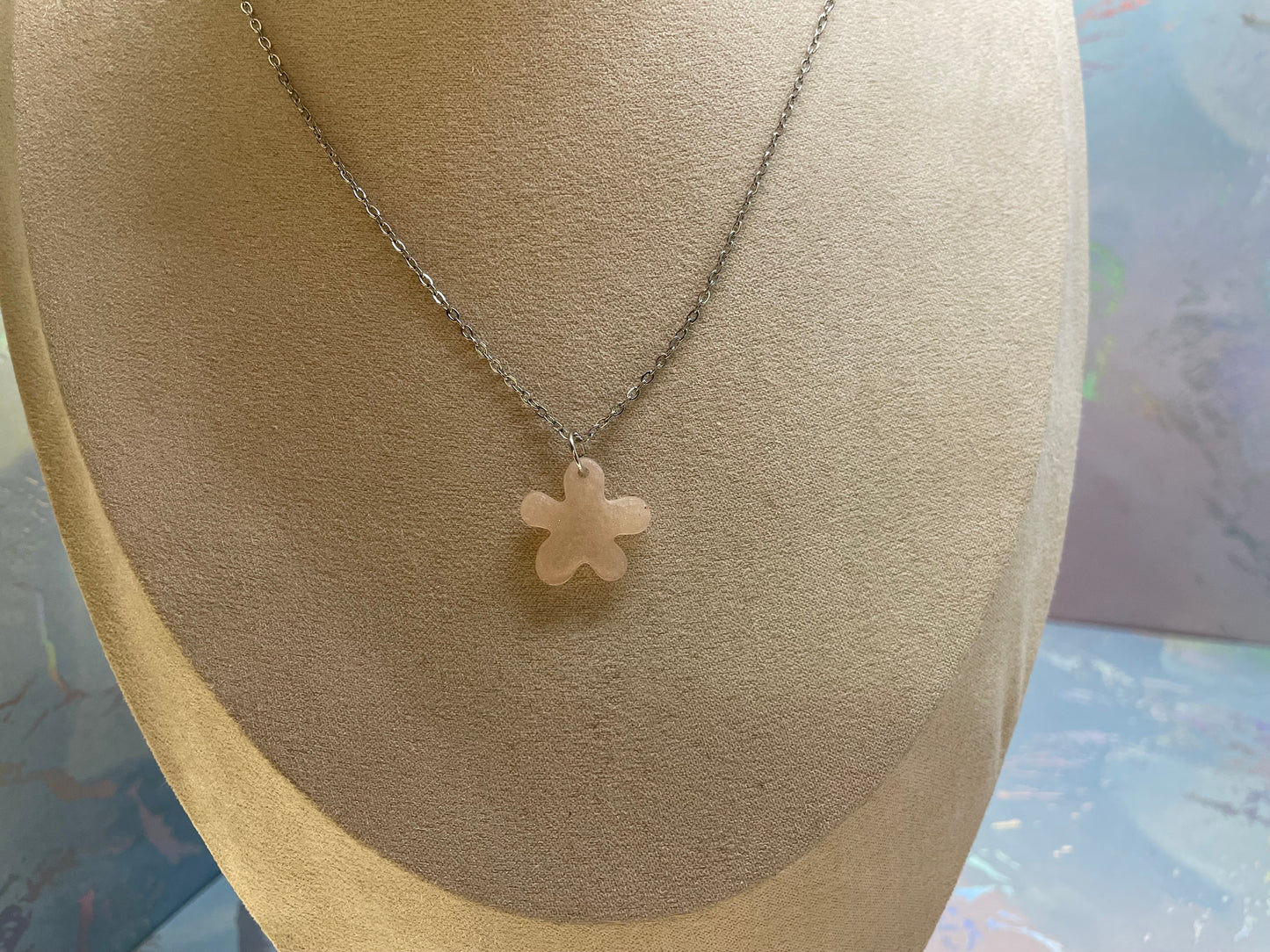 Collier pendentif fleur rose pale-Sans Nickel