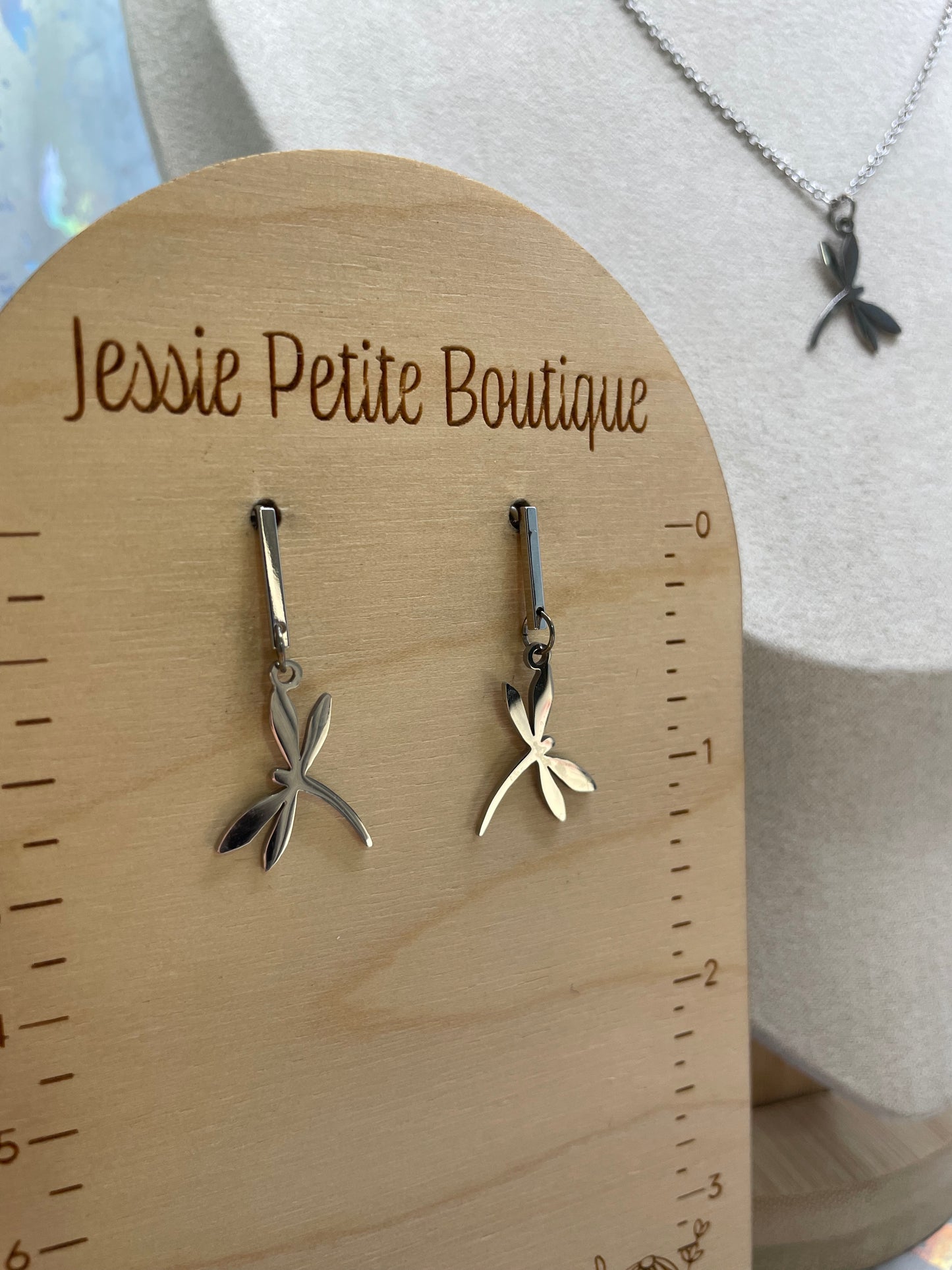 Ensemble libellule argentée-Acier Inoxydable