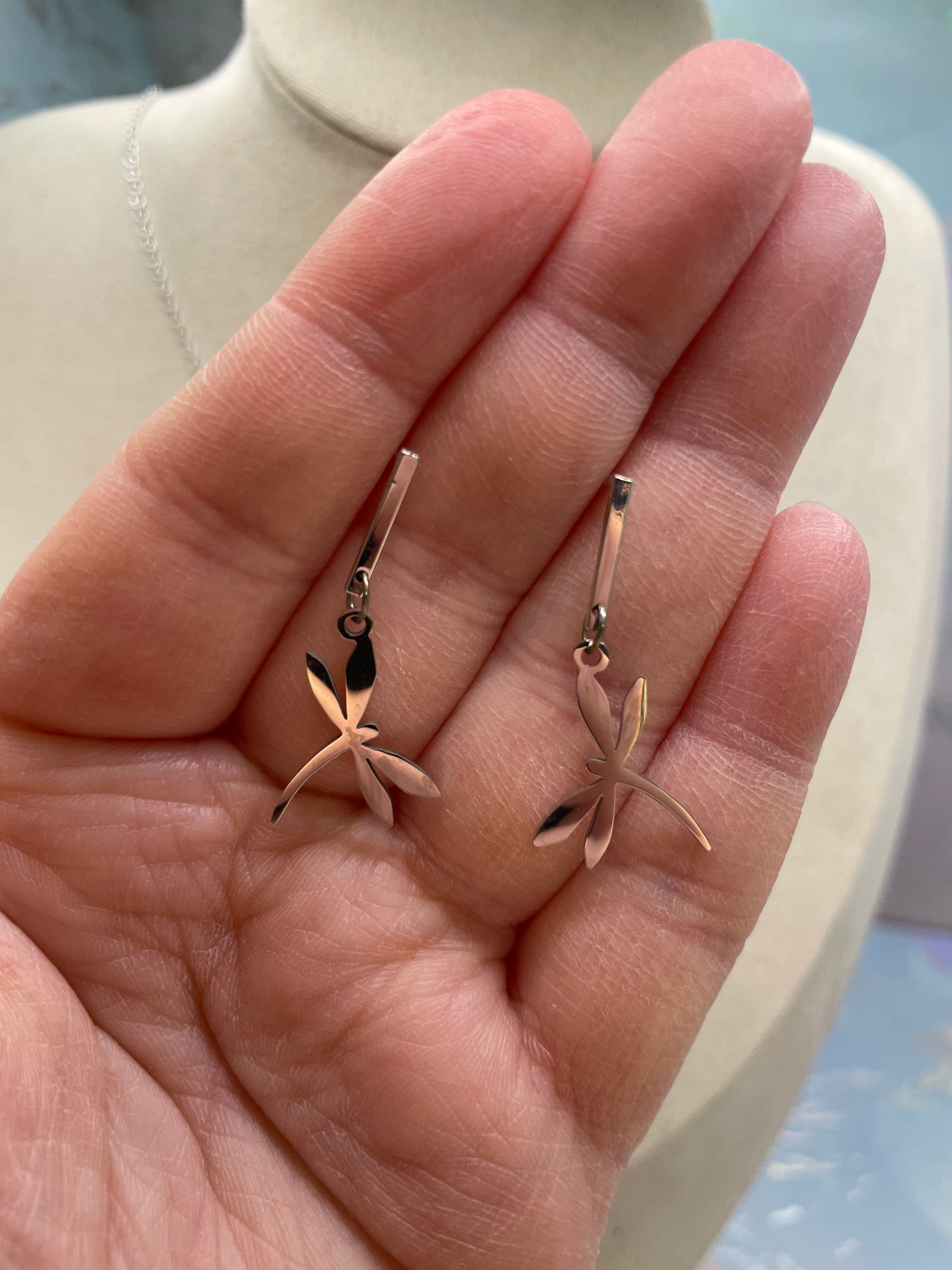 Ensemble libellule argentée-Acier Inoxydable