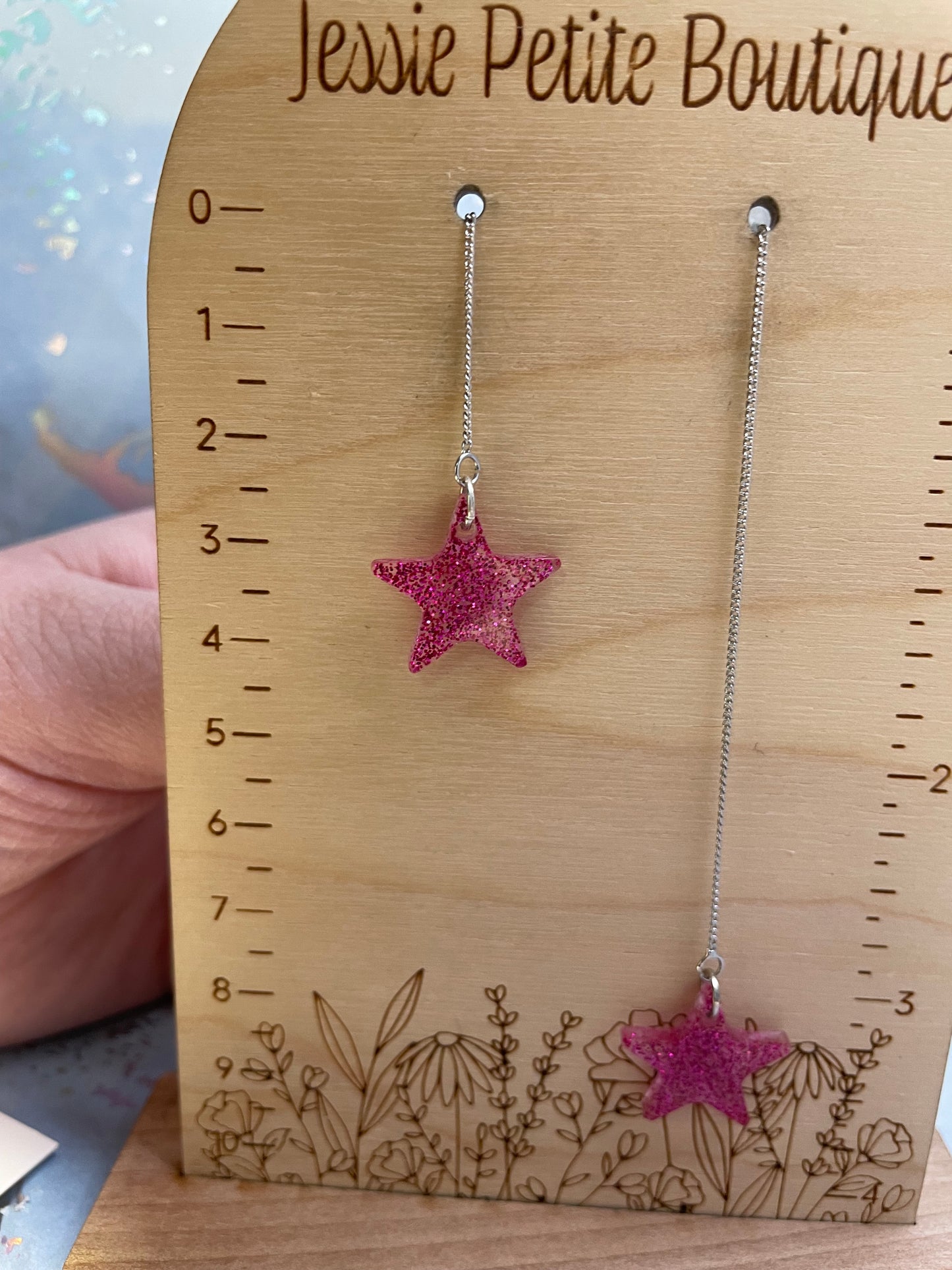 Pink Glitter Star Threader Earrings-Nickel Free