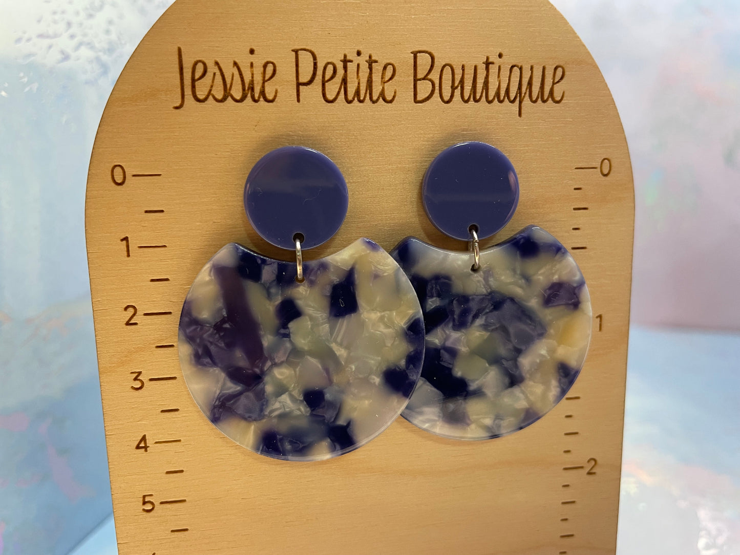 Boucles d’oreilles ronde marbré bleu & crème