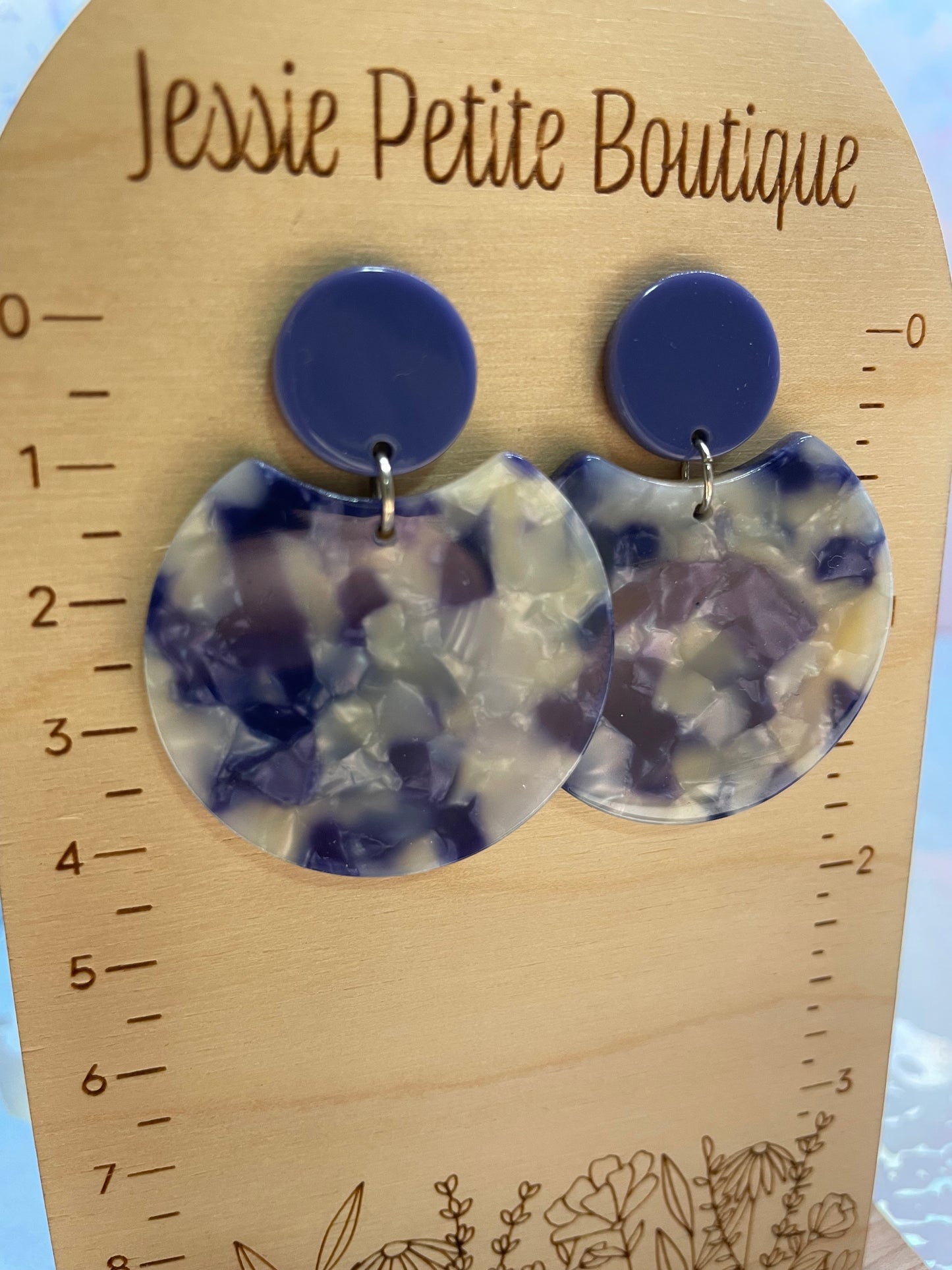 Boucles d’oreilles ronde marbré bleu & crème