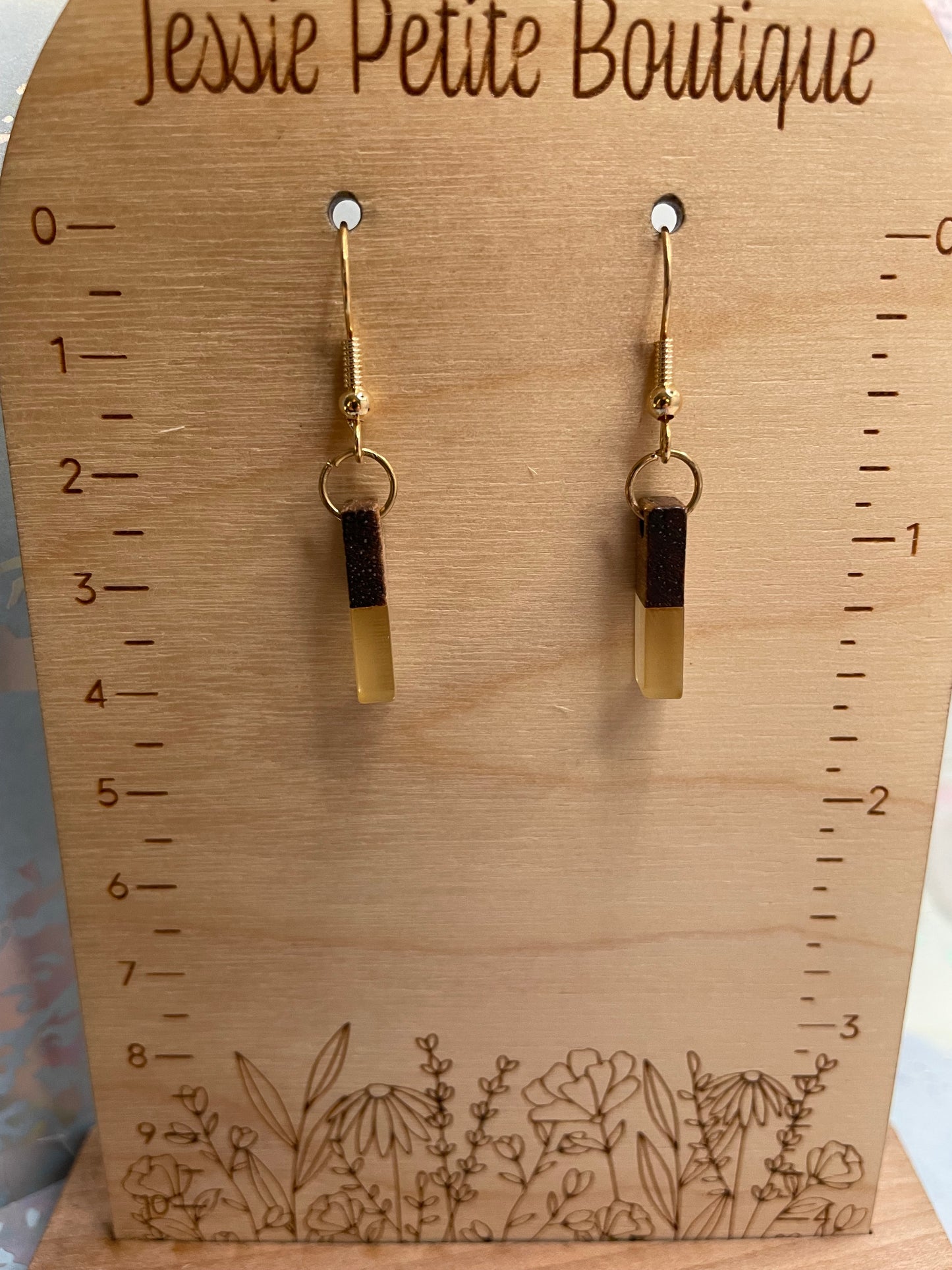Mini Wood & Clear Rectangle Earrings