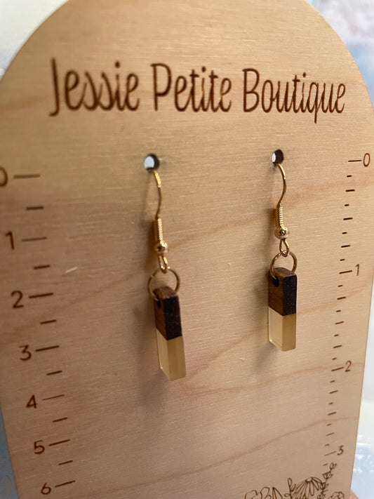 Mini Wood & Clear Rectangle Earrings