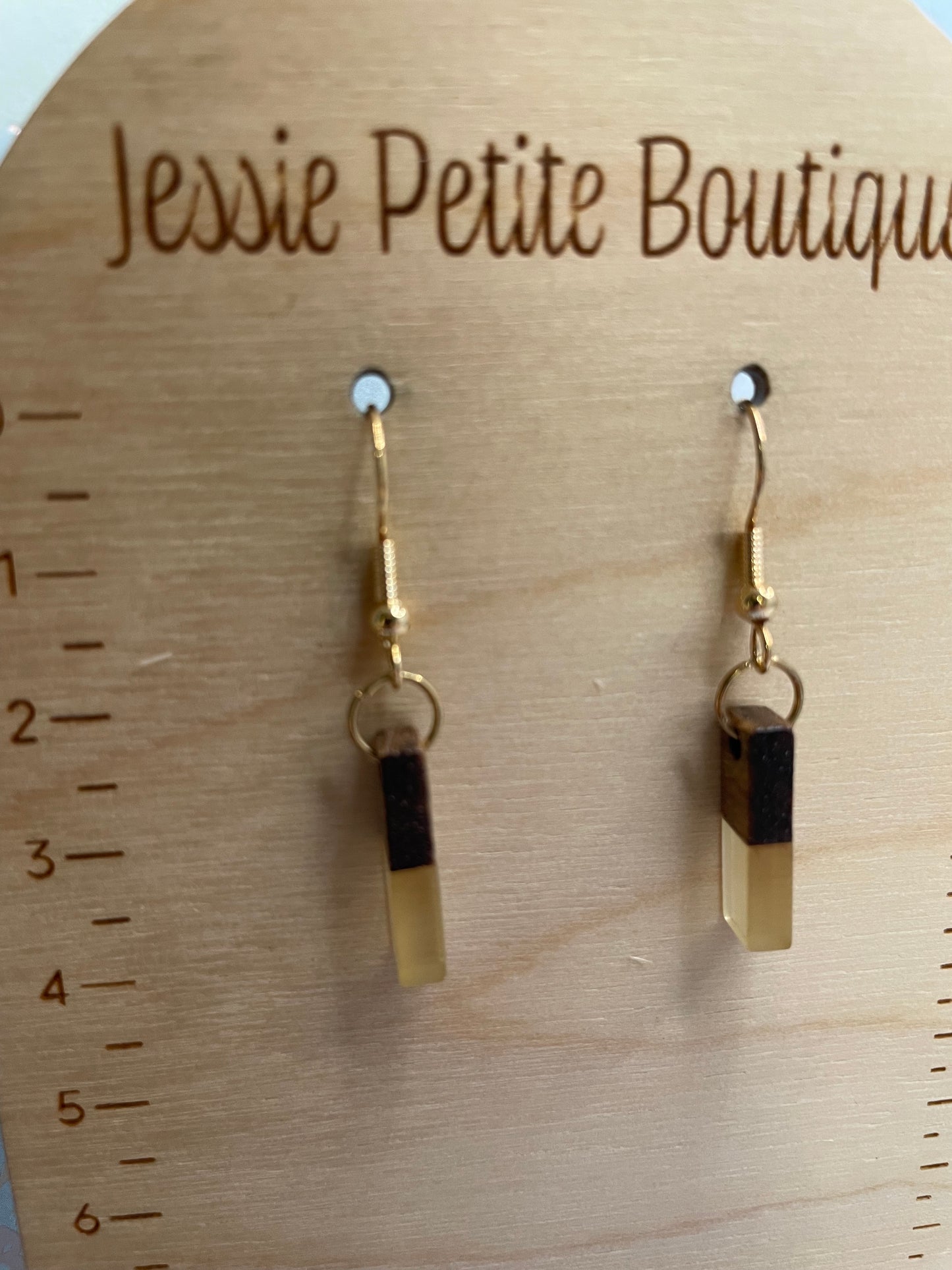Mini Wood & Clear Rectangle Earrings