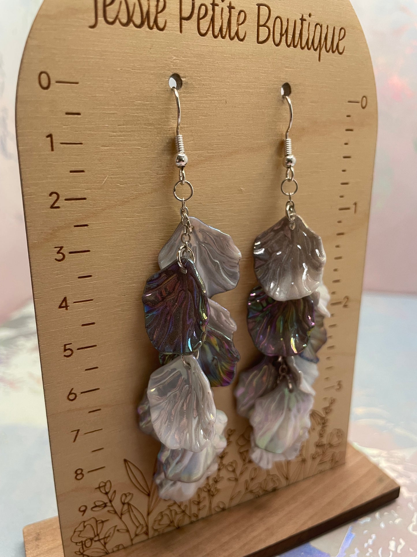 Boucles d’oreilles Cascade de Pétales Holographiques