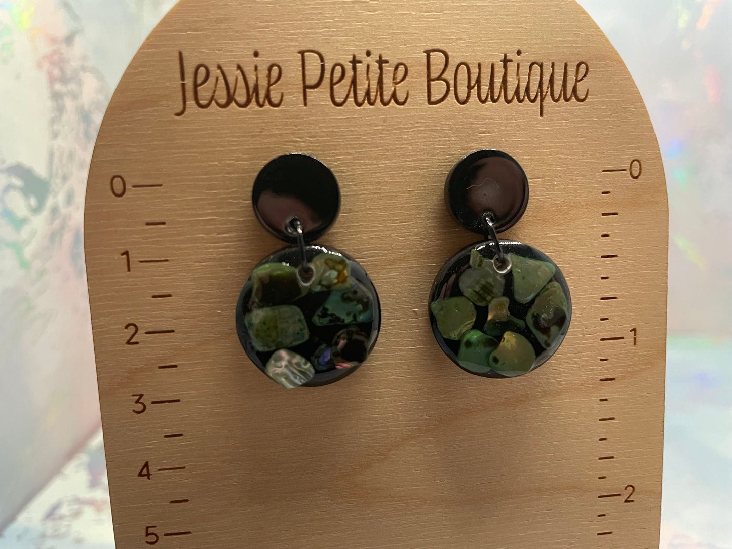 Green Shell Mosaic Round Earrings