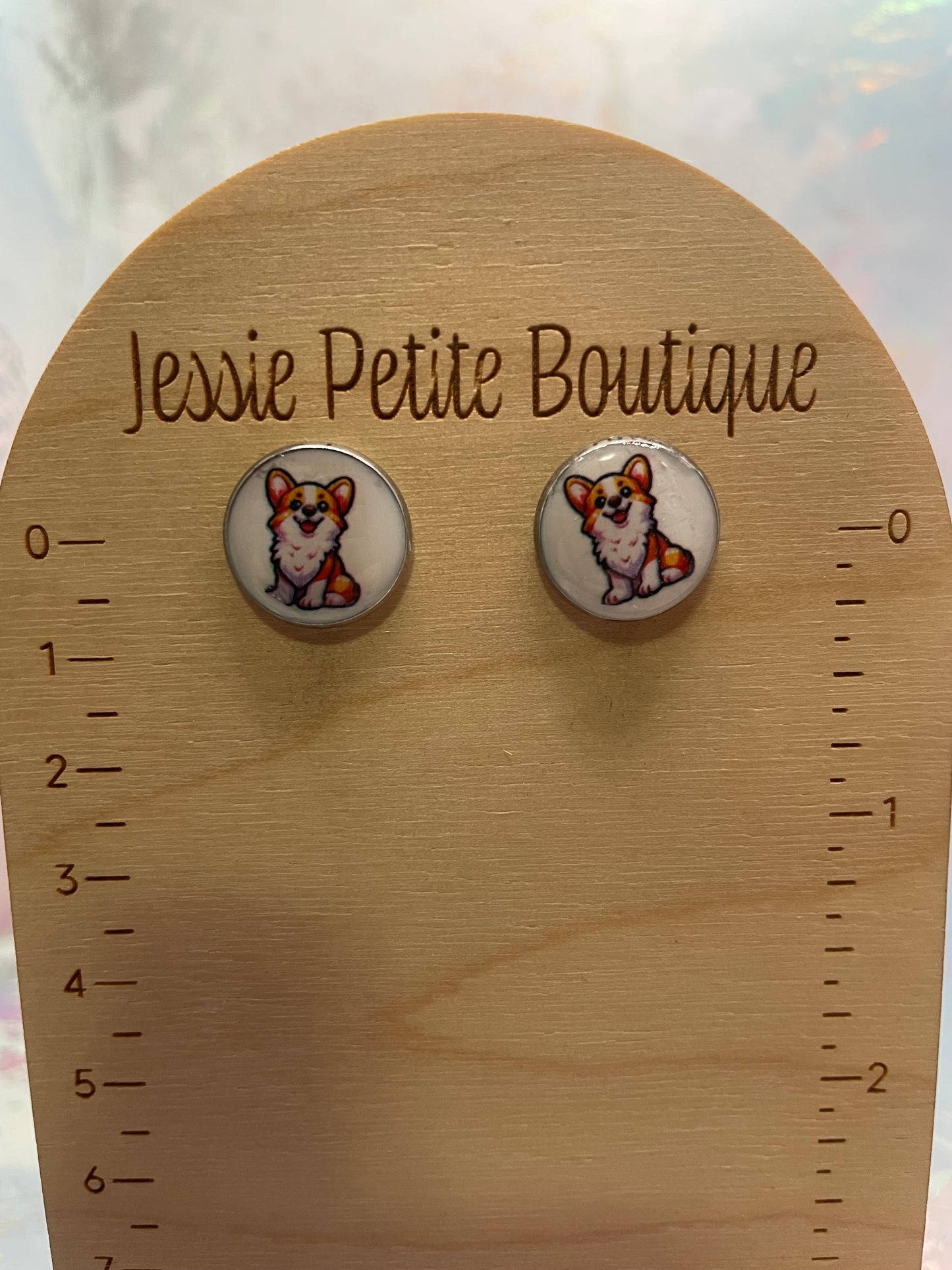 Boucles d’oreilles bouton d’oreille Corgi rondes